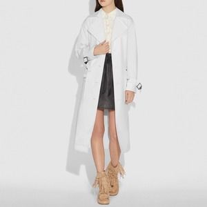 COACH Sz 8 Long Military Coat White Trench Overcoat Belted Metal Buckle 72670